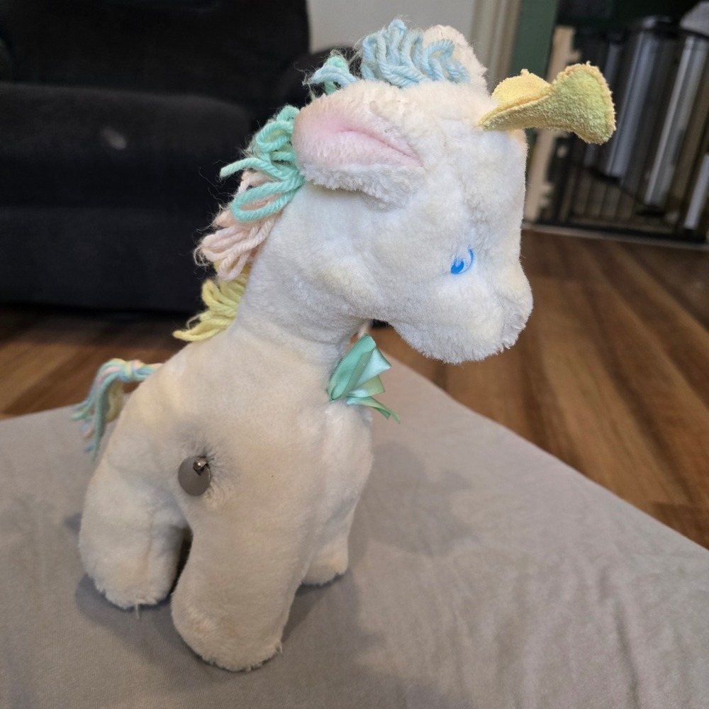 WORKS Eden White Plush Unicorn Stuffed Animal Musical Rainbow‎ Mane Baby Giraffe